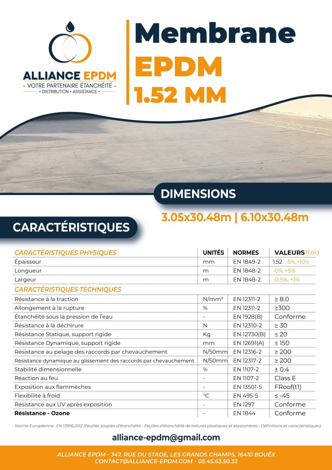 Membrane EPDM 1.52 Mm - Fiche Technique - ALLIANCE EPDM